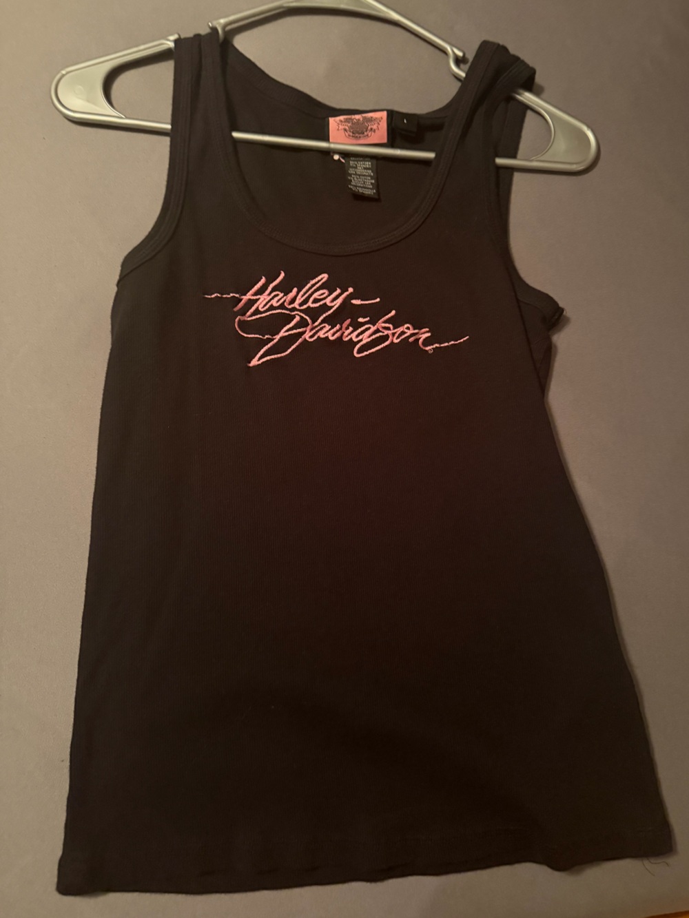 Harley-Davidson Black Tank with Pink Script Logo